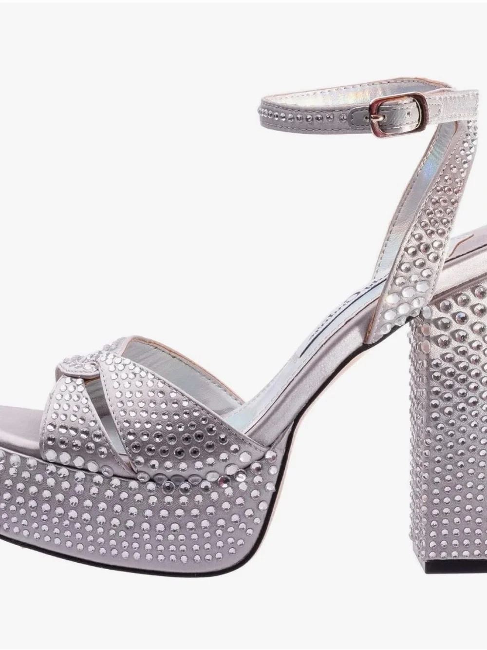 Lady Couture Silver Rhinestone Platform Sandal with Ankle Strap